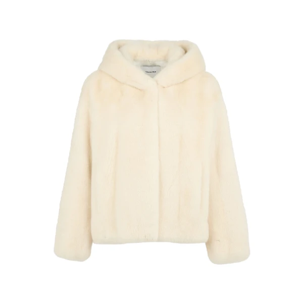 Hooded Jacket in Long-Haired Mink Fur in White