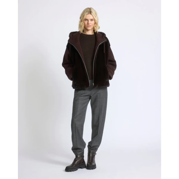 Yves Salomon Hooded Jacket in Mink Fur and Technical Fabric in Brown | Mink Jacket | Coveti