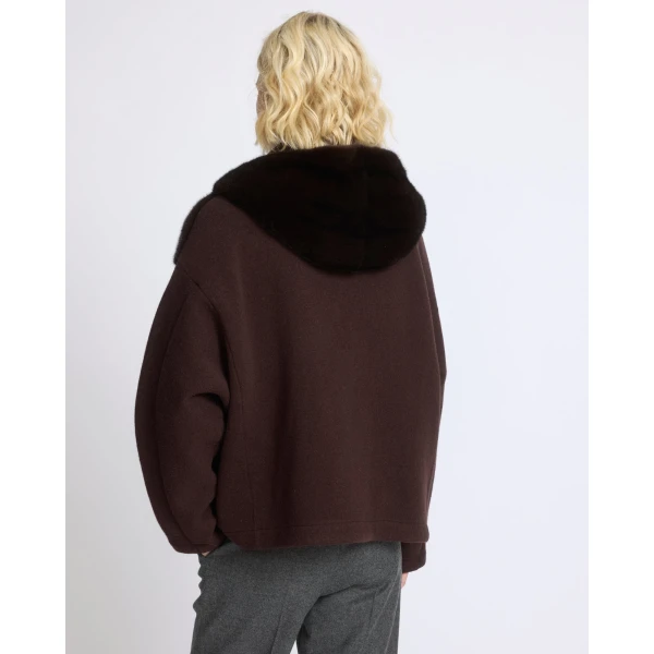 Yves Salomon Hooded Jacket in Mink Fur and Technical Fabric in Brown | Mink Jacket | Coveti