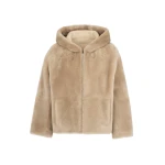 Yves Salomon Hooded Merino Lambskin Shearling Jacket in Beige | Shearling Jackets | Coveti