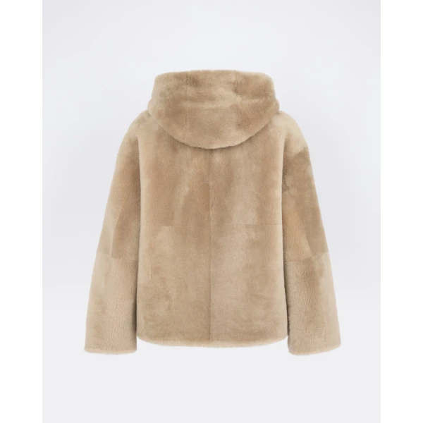Yves Salomon Hooded Merino Lambskin Shearling Jacket in Beige | Shearling Jackets | Coveti