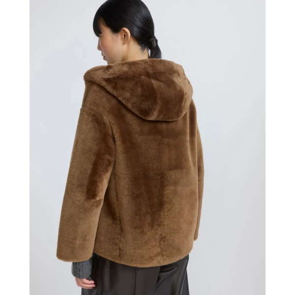 Yves Salomon Hooded Merino Lambskin Shearling Jacket in Brown | Shearling Jackets | Coveti