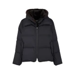 Yves Salomon Iconic A-Line Down Jacket with Mink Fur Hooded Bib in Black | Women | Coveti