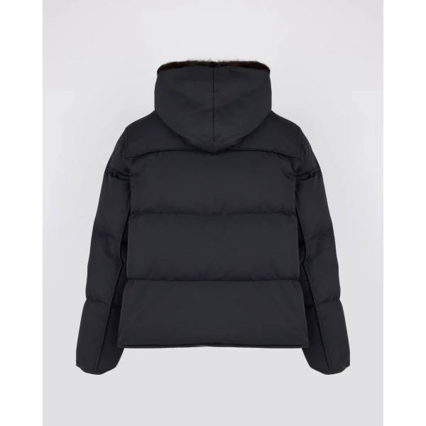 Yves Salomon Iconic A-Line Down Jacket with Mink Fur Hooded Bib in Black | Jackets | Coveti