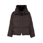 Yves Salomon Iconic A-Line Down Jacket with Mink Fur Hooded Bib in Brown | Women | Coveti