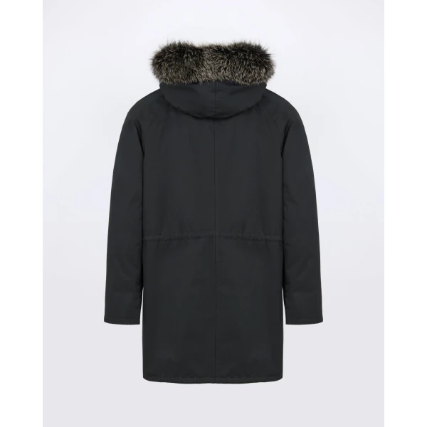 Yves Salomon Iconic Technical Cotton Parka with Fox and Rabbit Fur in Black | Men's Jackets | Coveti