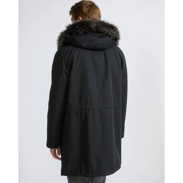 Yves Salomon Iconic Technical Cotton Parka with Fox and Rabbit Fur in Black | Men's Jackets | Coveti