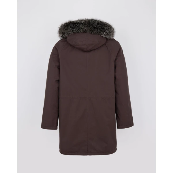 Yves Salomon Iconic Technical Cotton Parka with Fox and Rabbit Fur in Brown | Men's Jackets | Coveti