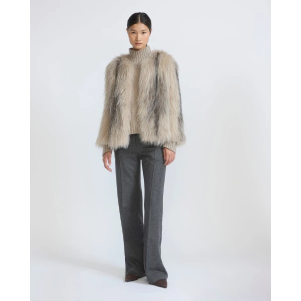 Yves Salomon Knitted Short Fox Fur Jacket in Beige | Jackets | Coveti
