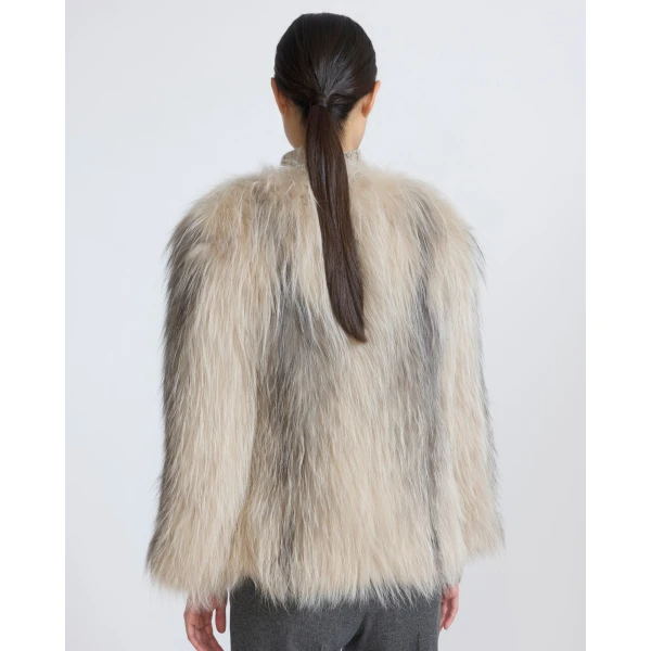 Yves Salomon Knitted Short Fox Fur Jacket in Beige | Jackets | Coveti