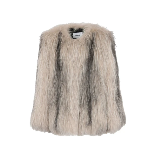 Knitted Short Fox Fur Jacket in Beige
