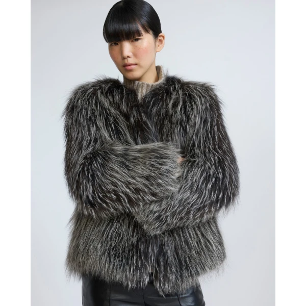 Yves Salomon Knitted Short Fox Fur Jacket in Fawn | Jackets | Coveti
