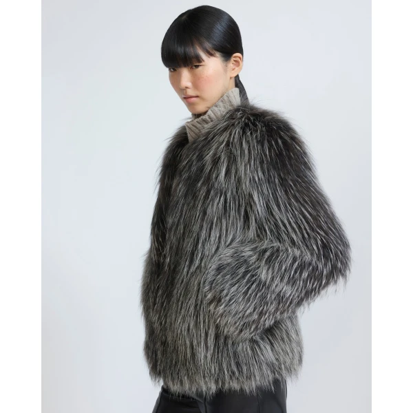 Yves Salomon Knitted Short Fox Fur Jacket in Fawn | Jackets | Coveti