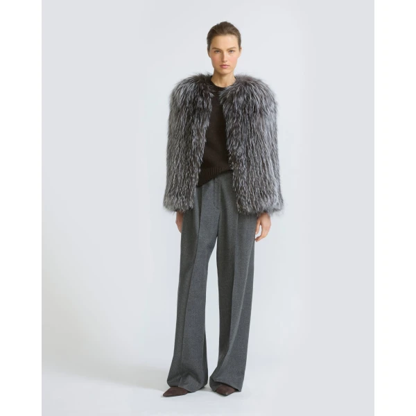 Yves Salomon Knitted Short Fox Fur Jacket in Grey | Jackets | Coveti