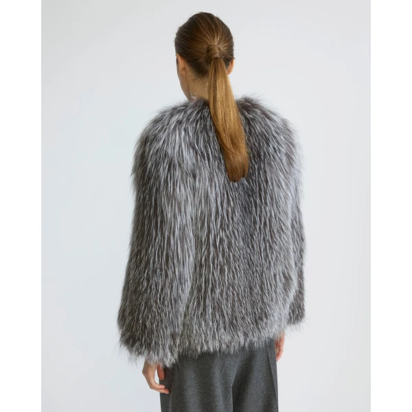 Yves Salomon Knitted Short Fox Fur Jacket in Grey | Jackets | Coveti