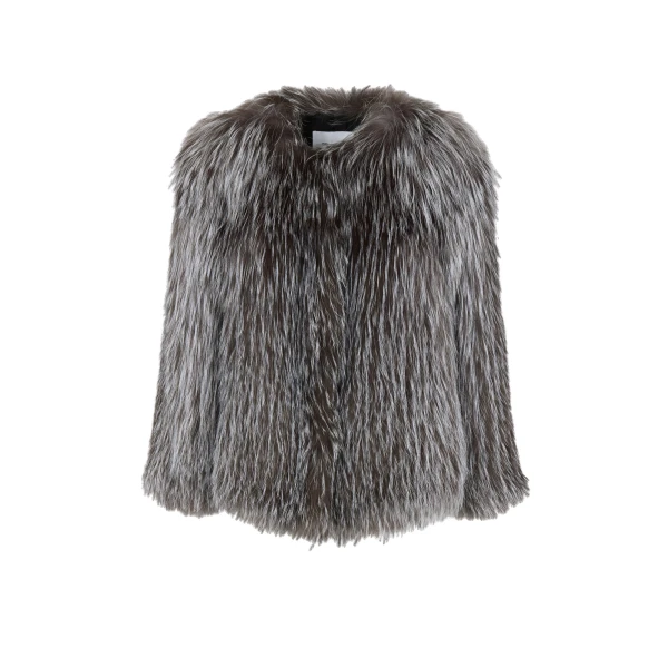 Knitted Short Fox Fur Jacket in Grey