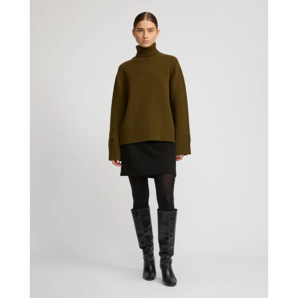 Yves Salomon Knitted Turtleneck Sweater in Khaki | Turtlenecks | Coveti