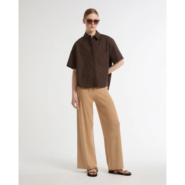 Yves Salomon Knitted Wide Leg Trousers in Beige | Wide leg pants | Coveti