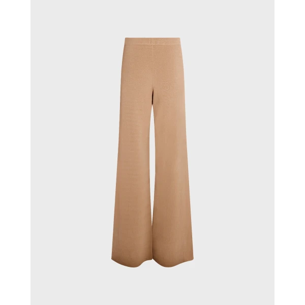 Yves Salomon Knitted Wide Leg Trousers in Beige | Wide leg pants | Coveti