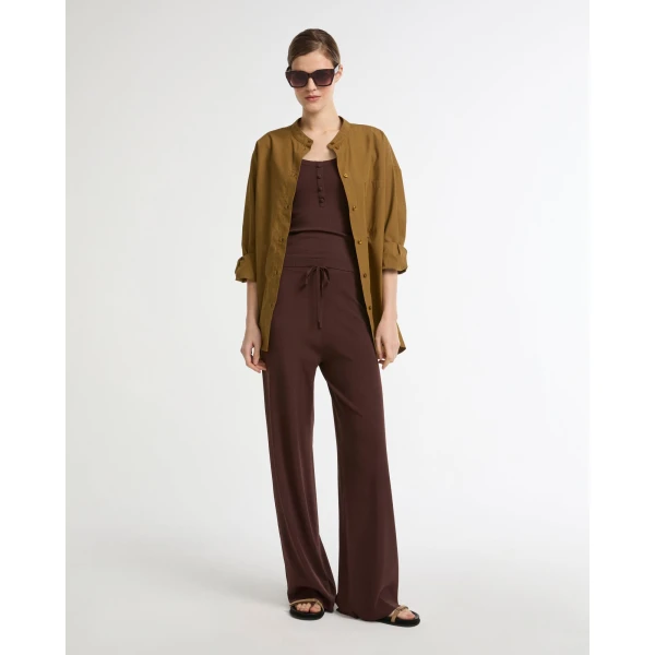 Yves Salomon Knitted Wide Leg Trousers in Bordeaux | Wide leg pants | Coveti