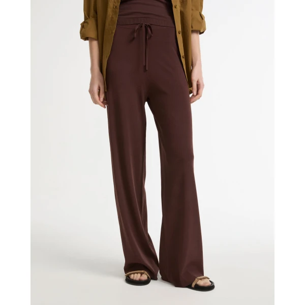 Yves Salomon Knitted Wide Leg Trousers in Bordeaux | Wide leg pants | Coveti