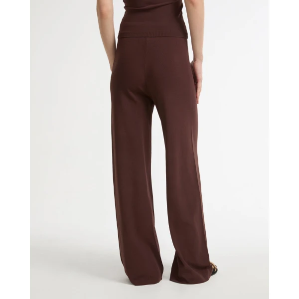 Yves Salomon Knitted Wide Leg Trousers in Bordeaux | Wide leg pants | Coveti