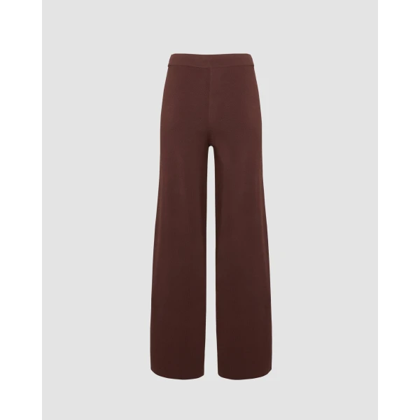 Yves Salomon Knitted Wide Leg Trousers in Bordeaux | Wide leg pants | Coveti