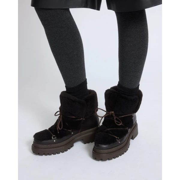 Yves Salomon Lace-Up Mid-Length Shearling Boots in Brown | Boots | Coveti