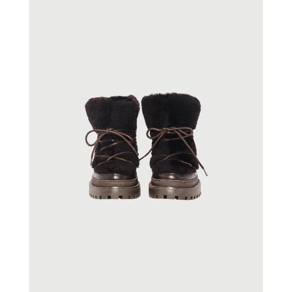 Yves Salomon Lace-Up Mid-Length Shearling Boots in Brown | Boots | Coveti
