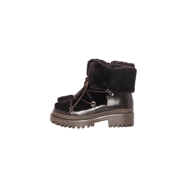 Yves Salomon Lace-Up Mid-Length Shearling Boots in Brown | Women | Coveti