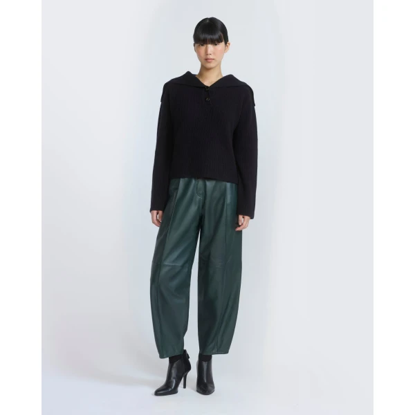 Yves Salomon Lambskin Leather Balloon Trousers in Dark Green | Pants | Coveti