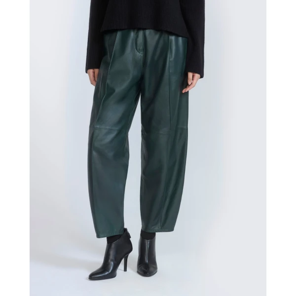 Yves Salomon Lambskin Leather Balloon Trousers in Dark Green | Pants | Coveti