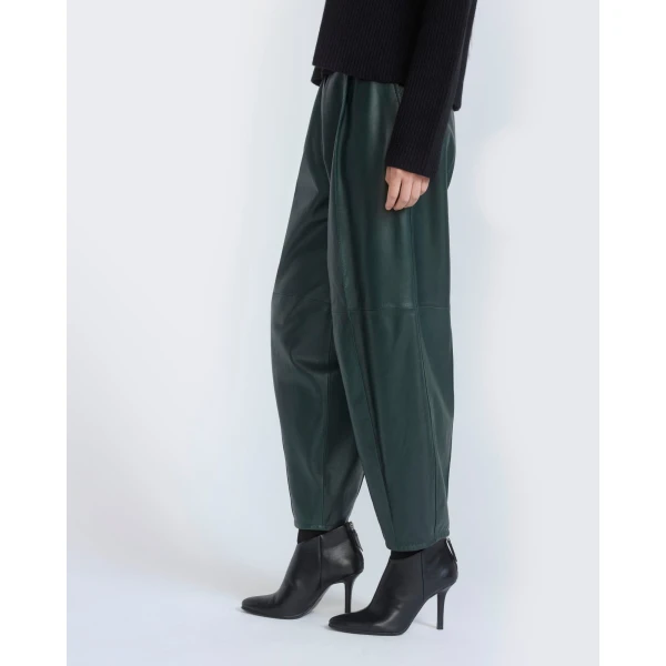 Yves Salomon Lambskin Leather Balloon Trousers in Dark Green | Pants | Coveti