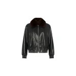 Yves Salomon Lambskin Leather Bomber Jacket with Removable Mink Collar in Black | Leather Jackets | Coveti