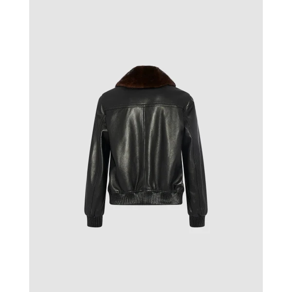 Yves Salomon Lambskin Leather Bomber Jacket with Removable Mink Collar in Black | Leather Jackets | Coveti