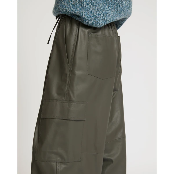 Yves Salomon Lambskin Leather Cargo Trousers in Carbon | Pants | Coveti