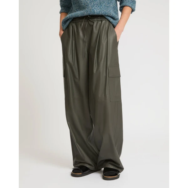 Yves Salomon Lambskin Leather Cargo Trousers in Carbon | Pants | Coveti