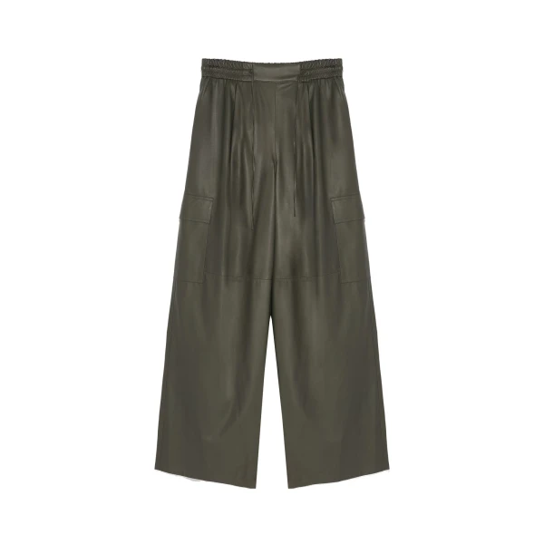 Yves Salomon Lambskin Leather Cargo Trousers in Carbon | Women | Coveti