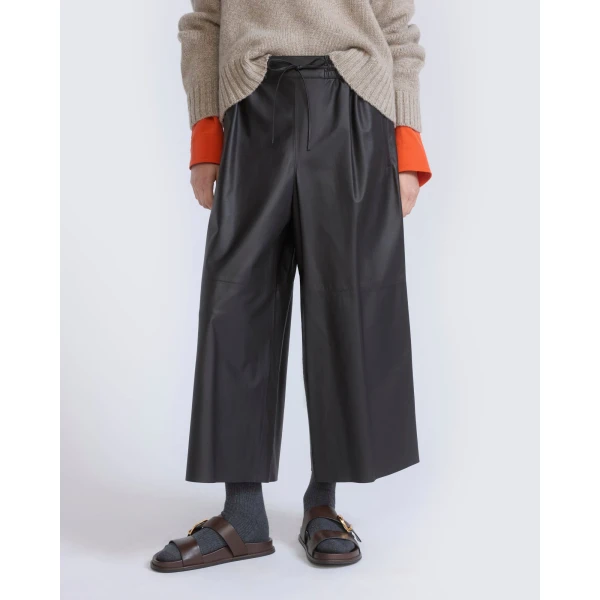 Yves Salomon Lambskin Leather Culottes in Brown | Pants | Coveti