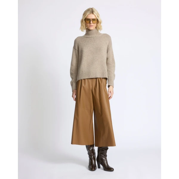 Yves Salomon Lambskin Leather Culottes in Brown | Wide leg pants | Coveti