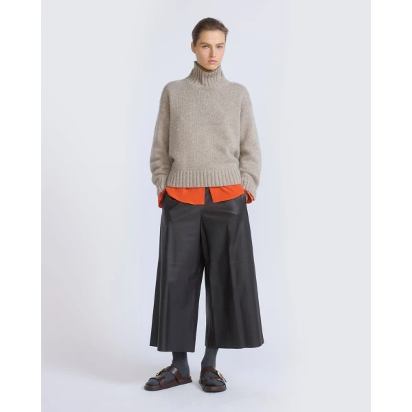 Yves Salomon Lambskin Leather Culottes in Brown | Pants | Coveti