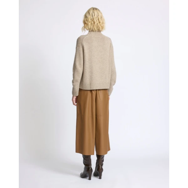 Yves Salomon Lambskin Leather Culottes in Brown | Wide leg pants | Coveti