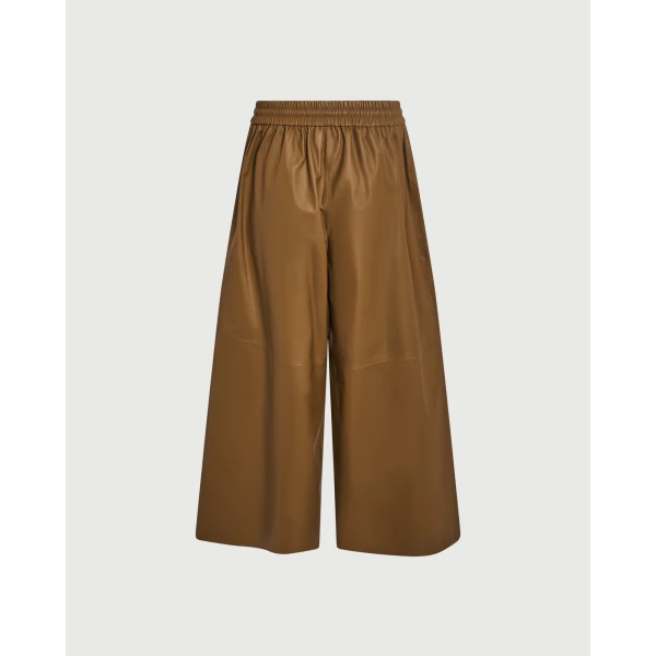 Yves Salomon Lambskin Leather Culottes in Brown | Wide leg pants | Coveti