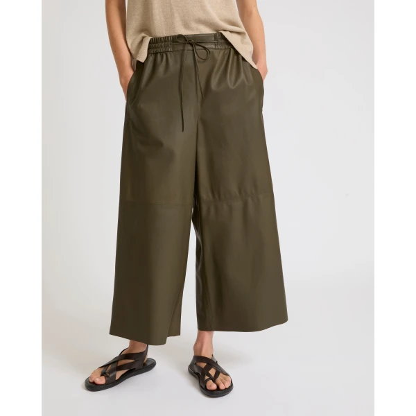 Yves Salomon Lambskin Leather Culottes in Gondwana Olive | Pants | Coveti