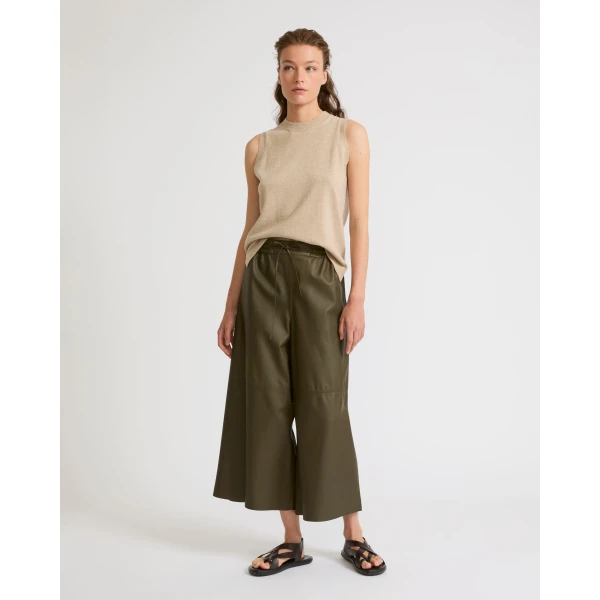 Yves Salomon Lambskin Leather Culottes in Gondwana Olive | Pants | Coveti