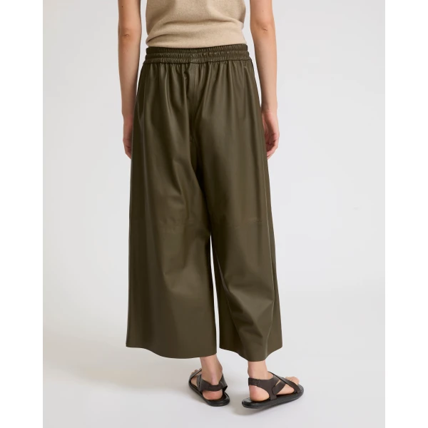 Yves Salomon Lambskin Leather Culottes in Gondwana Olive | Pants | Coveti