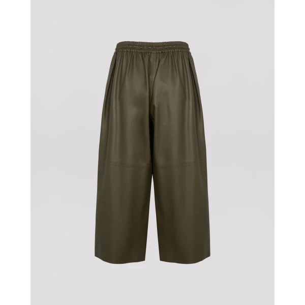 Yves Salomon Lambskin Leather Culottes in Gondwana Olive | Pants | Coveti
