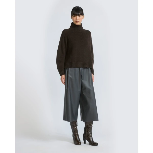 Yves Salomon Lambskin Leather Culottes in Grey | Pants | Coveti