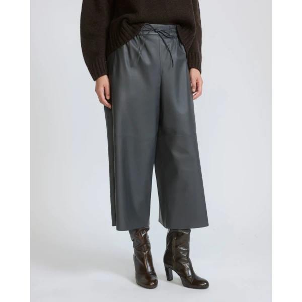 Yves Salomon Lambskin Leather Culottes in Grey | Pants | Coveti
