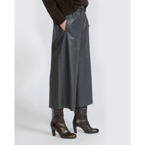 Yves Salomon Lambskin Leather Culottes in Grey | Pants | Coveti